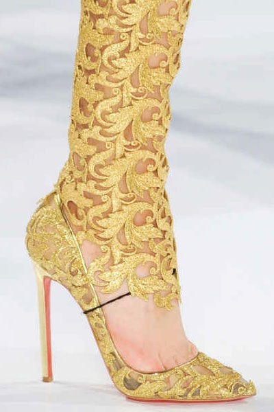 Christian Louboutin for Vauthier The gold embroidered Christian Louboutin pumps as styled on the Alexandre Vauthier Fall 2012 couture runway, designed to echo the collection’s ornate craftsmanship
