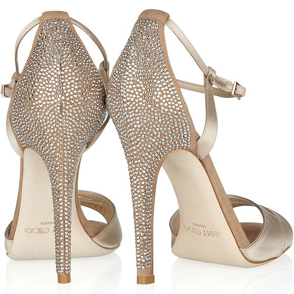 Jimmy Choo Tema Jimmy Choo "Tema" Crystal-Embellished Satin and Suede Sandals
