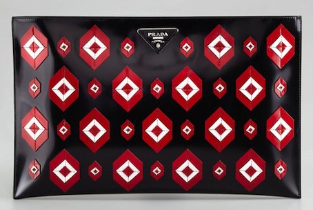 NMV18NA_mz Prada Diamond Spazzolato Flat Clutch Bag in Black