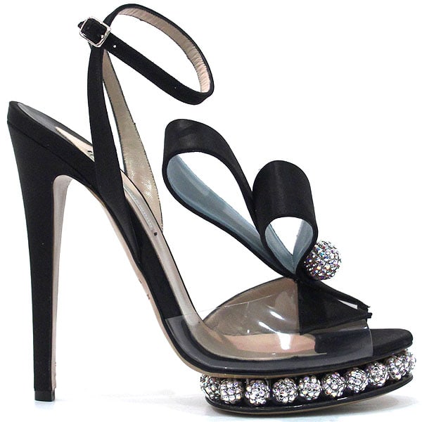 Nicholas Kirkwood for Victoria's Secret Silver Screen Bow and crystal-embellished black sandals