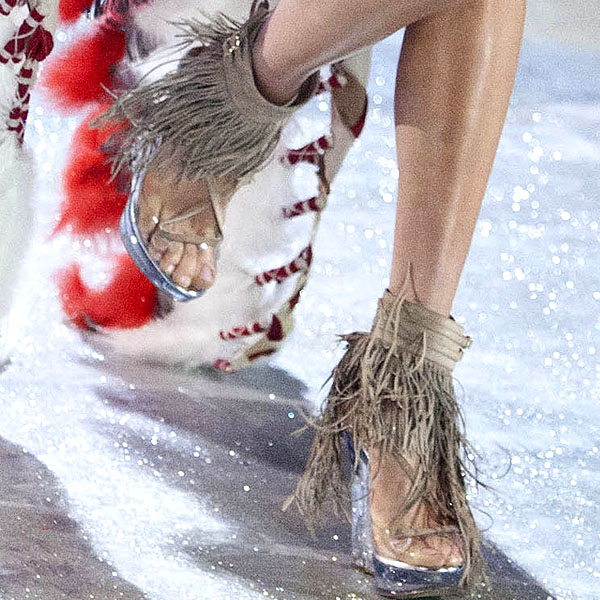 Nicholas Kirkwood shoes 2012 Victoria's Secret Fashion Show Karlie Kloss wears fringe shoes inspired by Native Americans