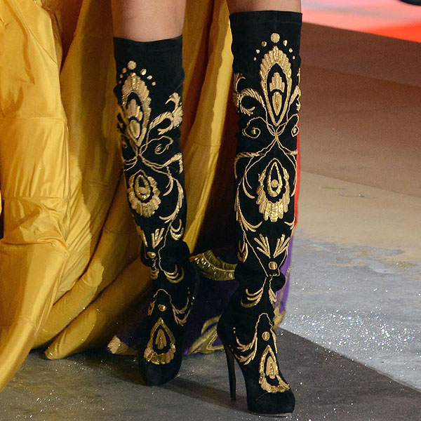 Nicholas Kirkwood shoes 2012 Victoria's Secret Fashion Show Adriana Lima wears black embellished boots by Nicholas Kirkwood