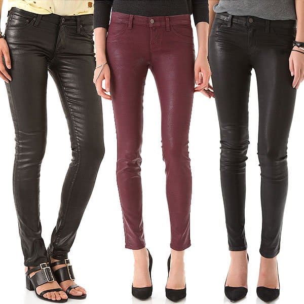 Skinny leather jeans AG Adriano Goldschmied Leatherette Legging Jeans / J Brand 901 Coated Textured Super Skinny Jeans / J Brand 901 Waxed Legging Jeans