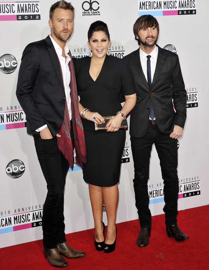 Charles Kelley, Hillary Scott and Dave Haywood of Lady Antebellum at the 40th Anniversary American Music Awards held at Nokia Theatre L.A. Live in Los Angeles on November 18, 2012