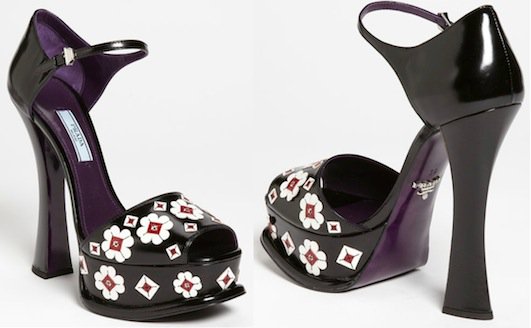 prada-flower-applique-sandal Prada Flower Applique Sandals in Black/White/Red