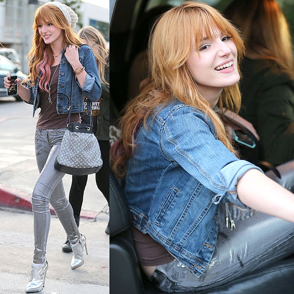 Bella Thorne Urth Caffe in West Hollywood Bella Thorne shines in her daring silver jeans and Giuseppe Zanotti boots as she arrives for lunch