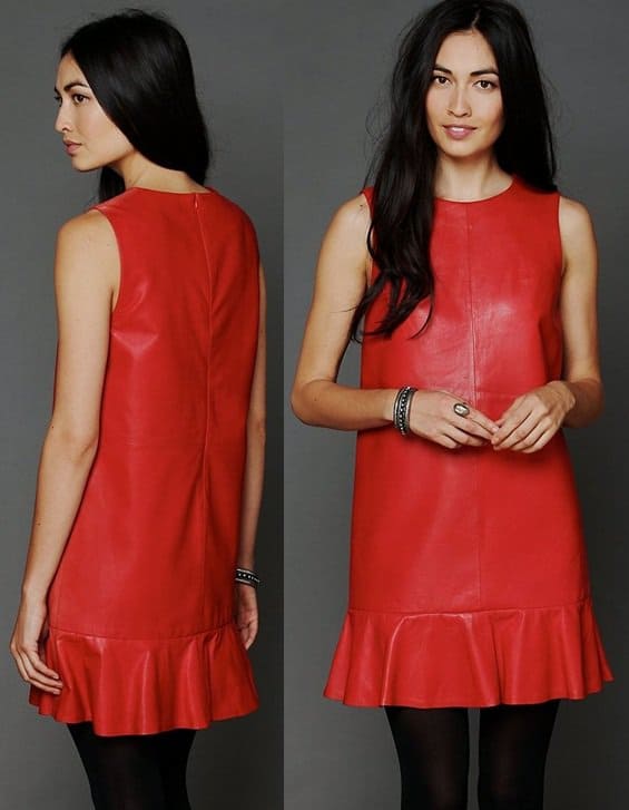 ANN.C Dropwaist Leather Shift in Red
