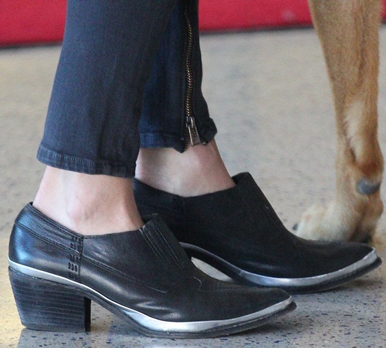 nikki reed's pointy slip on booties Nikki Reed's Western-inspired metal-trimmed slip-on booties