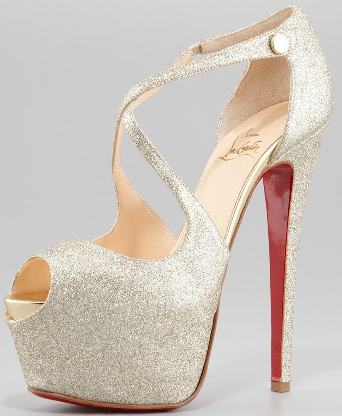 Christian Louboutin Exagona Glitter Crisscross Red-Sole Pumps in Gold