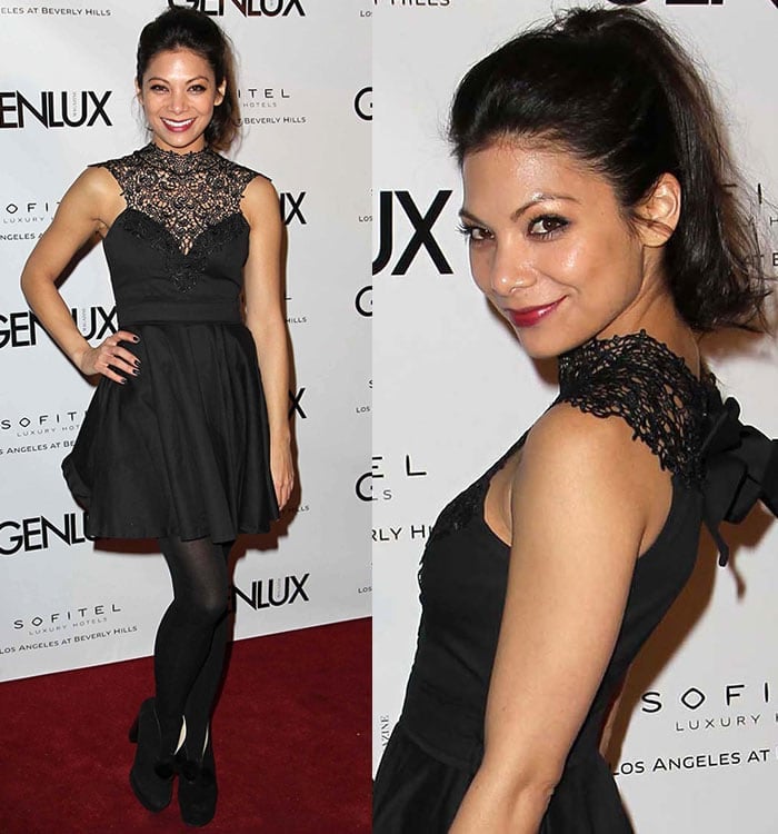 Ginger Gonzaga flaunts her sexy legs in black stockings at the opening of Riviera 31
