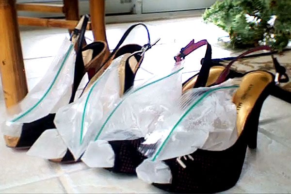 Freezing water-filled bags inside these shoes expands them gently, creating a simple and effective way to stretch tight footwear at home