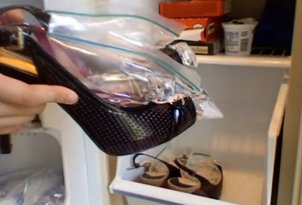 Placing shoes with water-filled bags in the freezer allows the expanding ice to stretch them gently, making tight footwear more comfortable