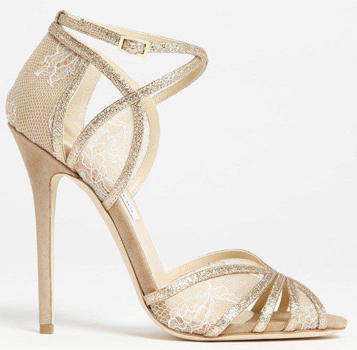 Jimmy Choo 'Fitch' Glitter Lace Sandals in Gold