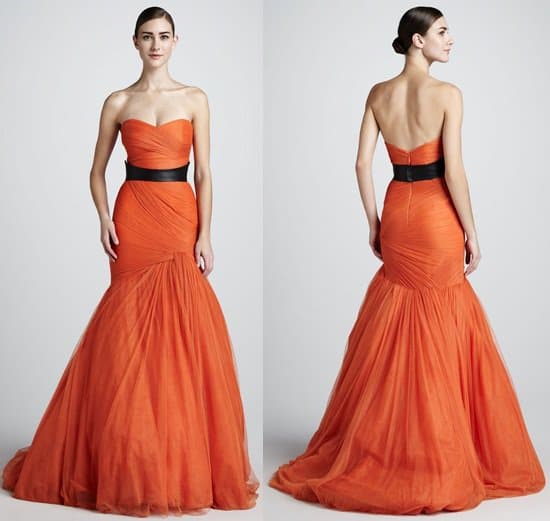 Monique Lhuillier Strapless Trumpet Gown with Leather Belt