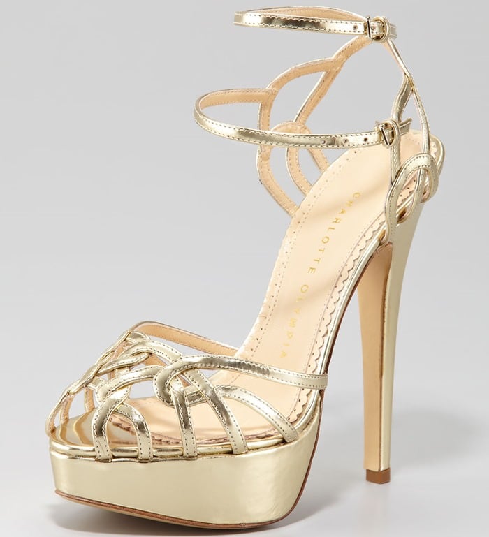 Charlotte Olympia Ursula Metallic Strappy Platform Sandals