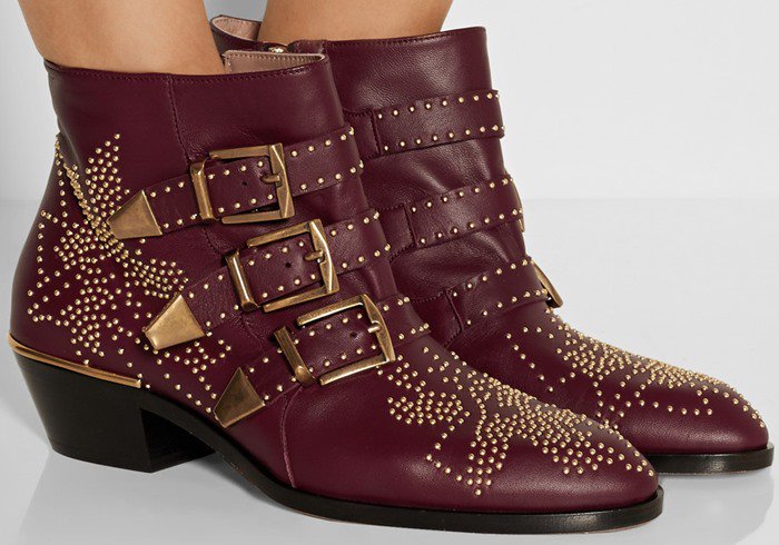 Chloé Susanna red studded textured-leather ankle boots