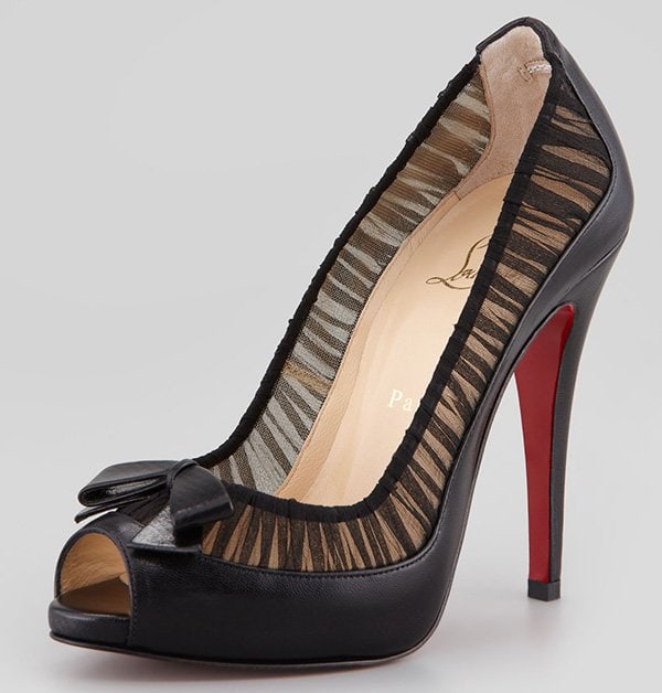 Christian Louboutin Angelique Chiffon Leather Red-Sole Pumps in Black