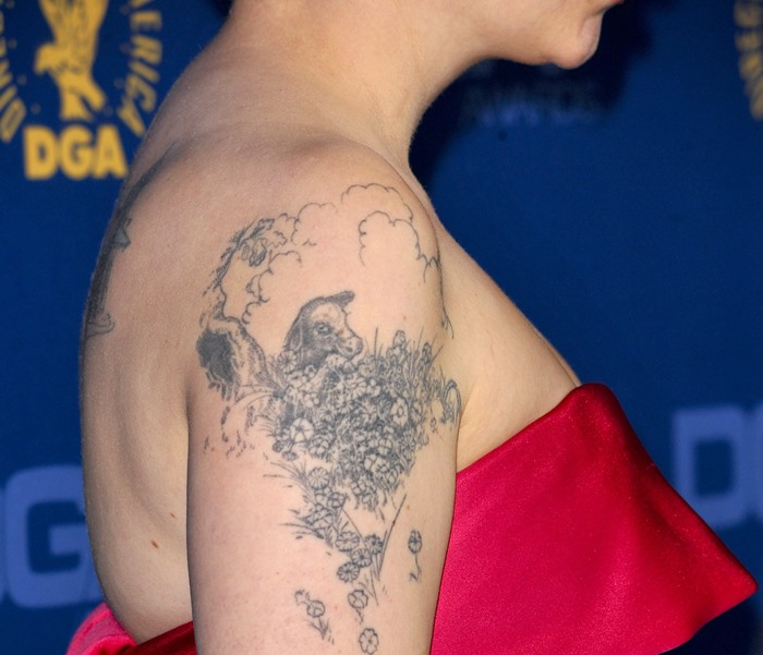 Lena Dunham's Ferdinand the bull tattoo on her upper left arm