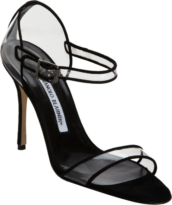 Manolo Blahnik 'Fersen' Suede-Trimmed PVC Ankle-Strap Sandals