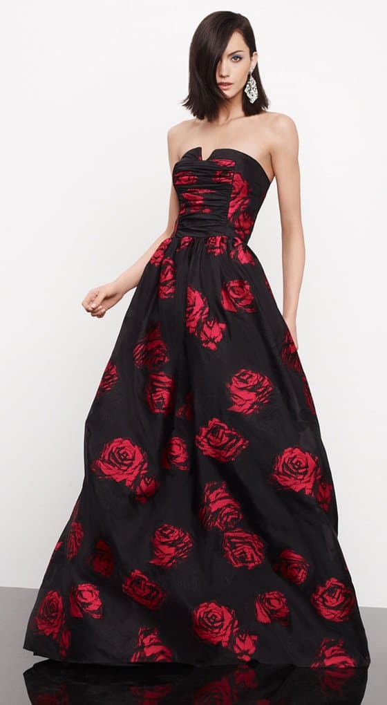 David Meister Signature Strapless Ballgown in Rose Print
