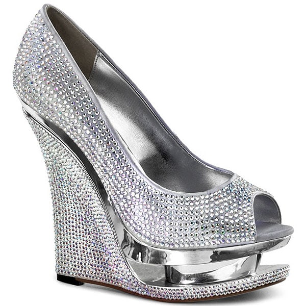 Pleaser "Razzle" Rhinestone-Studded Peep-Toe Wedges