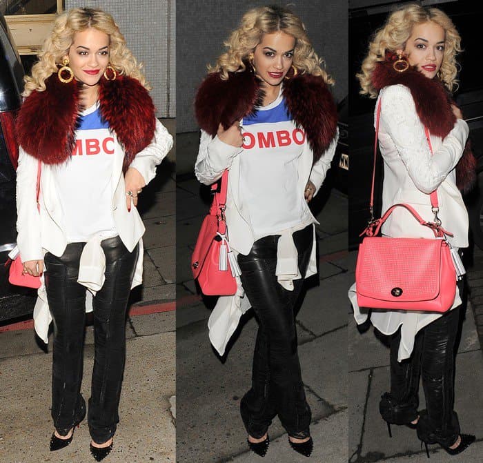 Rita Ora wears a Filles a Papa Tomboy sweatshirt and Christian Louboutin Pigalle Spikes 120mm in black