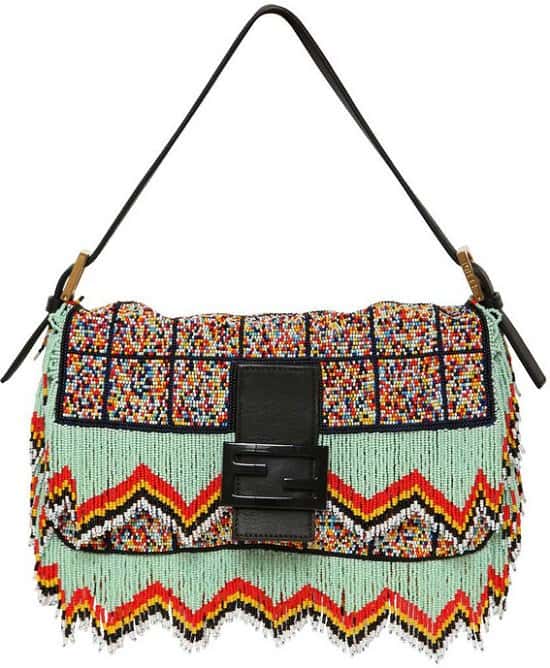 Fendi Embroidered and Beaded Baguette Shoulder Bag