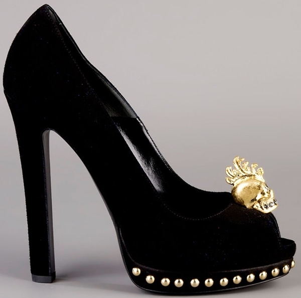 Alexander McQueen Skull-Embellished Peep-Toe Pumps