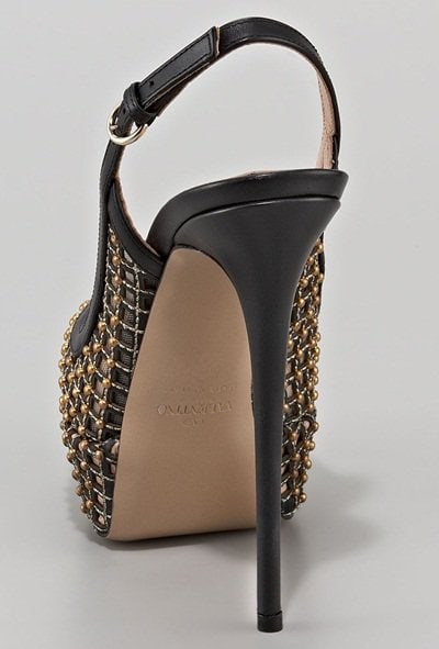 Valentino Studded Lattice Platform Slingback Pumps in Black