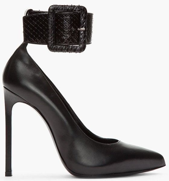 Saint Laurent "Escarpin" Pythonskin Ankle-Strap Pumps