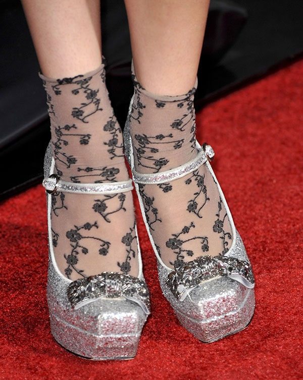 Bella Thorne's black lace socks and Mary Jane pumps
