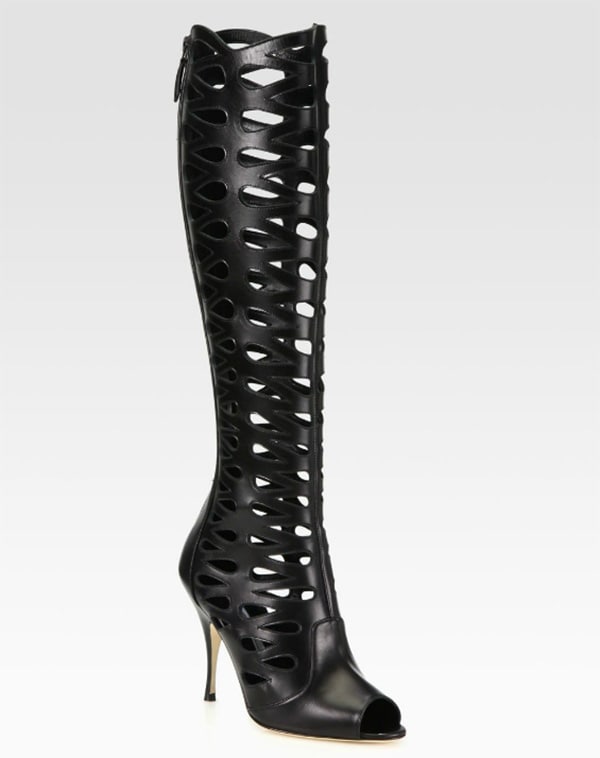Brian Atwood Electra Leather Cutout Knee-High Boots