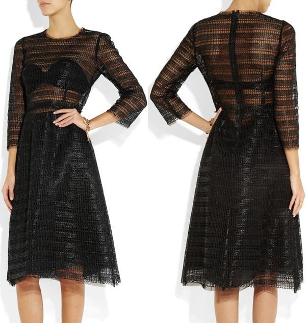 Dolce Gabbana Raffia-effect embroidered tulle dress