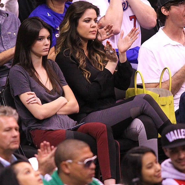 Kendall Jenner and Khloé Kardashian watching the Los Angeles Clippers vs. Memphis Grizzlies game at the Staples Center in Los Angeles