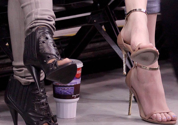 Khloé Kardashian's feet in embellished leather Valentino sandals