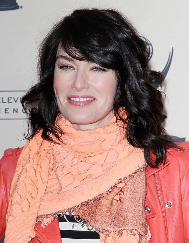 Lena Headey in a peach scarf at The Academy of Television Arts Sciences' presentation of An Evening With "Game of Thrones"
