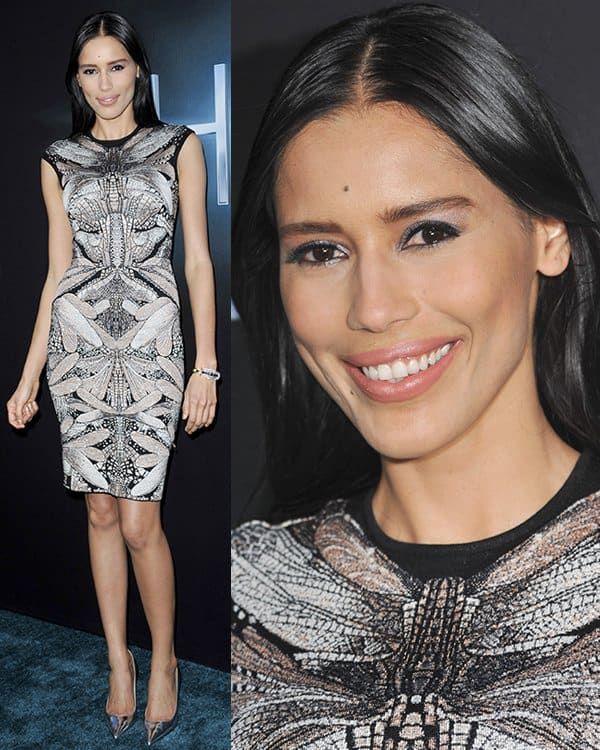 Rebecca da Costa goes for casual chic in a graphic black and white dress at 'The Host' premiere