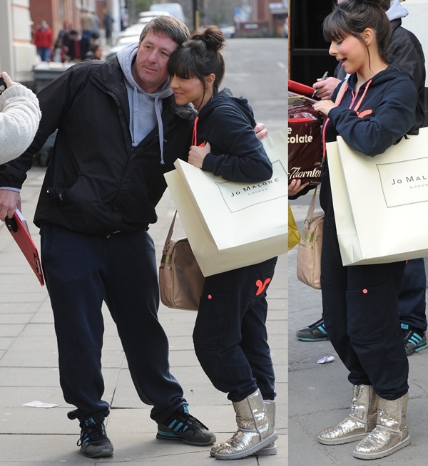 Roxanne Pallett arriving at the Opera House in Manchester wearing a onesie and sequin boots on March 29, 2013