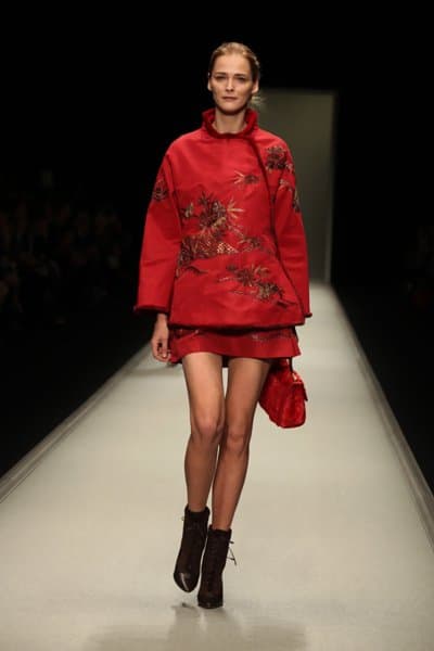 Red Embroidered Mini Dress