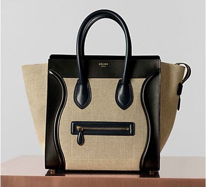 Celine Luggage in Natural Linen Black Calfskin