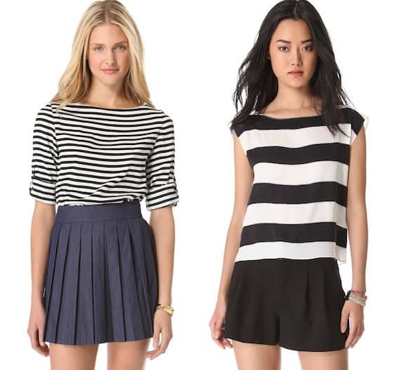Elevate your wardrobe with alice + olivia's exquisite selections: the Curtis Rolled Sleeve Top and the Picot Stripe Top, both in a sophisticated black and white palette