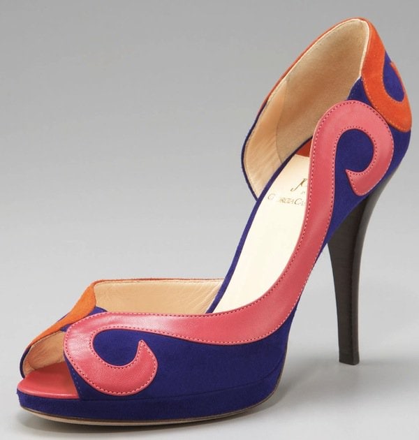 O Jour Blue-and-Pink Swirly Pumps