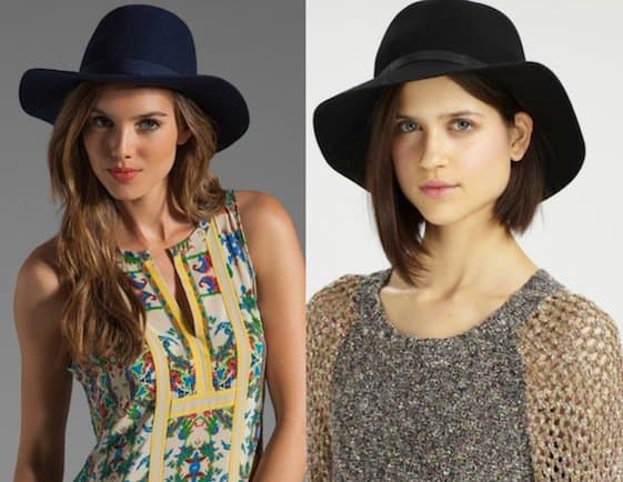 Accessorize in style with the Brixton Dalila Hat in Navy and the Rag Bone Floppy Wool Fedora in Black