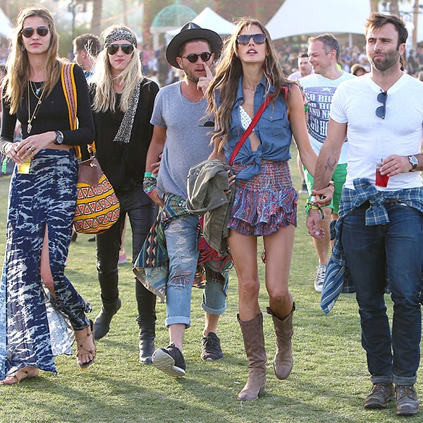On April 14, 2013, Alessandra Ambrosio showcased effortless festival style at Coachella, wearing a Siwy Lana sleeveless denim shirt with an Isabel Marant Silea paisley silk gauze skirt layered with a Zadig Voltaire Klimi jacket and accessorized with Westward Leaning Louisiana Purchase sunglasses