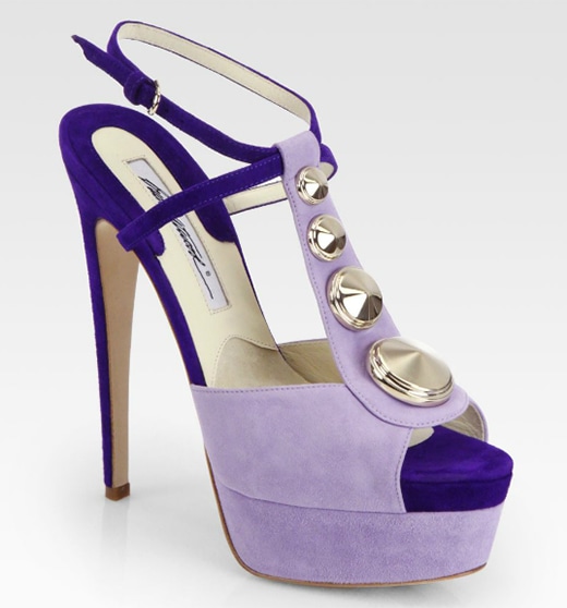 Brian Atwood Clizia Suede Leather T-Strap Platform Sandals in Lilac-Purple