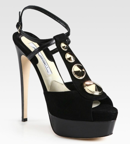 Brian Atwood "Clizia" Suede Leather T-Strap Platform Sandals