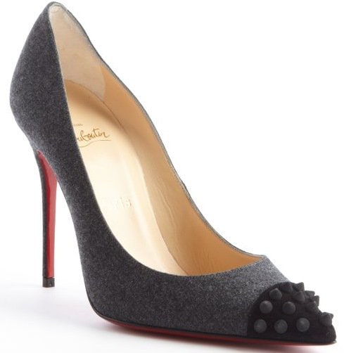 Gray and Black Christian Louboutin 'Geo' Pump 100 Flannel Spike Toe Pump