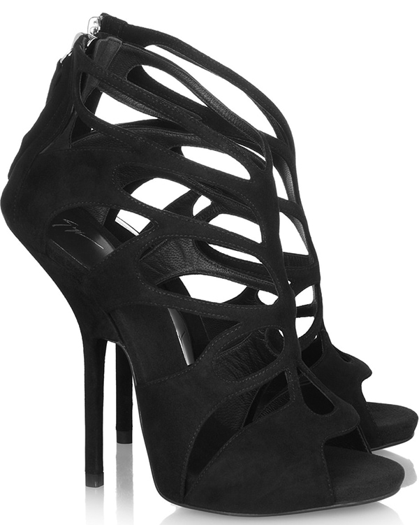 Giuseppe Zanotti Butterfly Cutout Suede Sandals in Black
