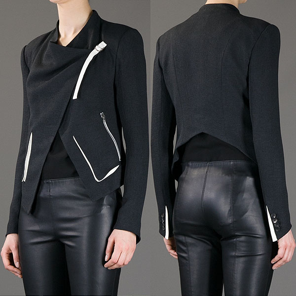 Helmut Lang “Sugar” Jacket — a sharp, minimalist piece with asymmetric zip details and clean tailoring, often spotted on celebrities and fashion bloggers for its effortlessly edgy vibe