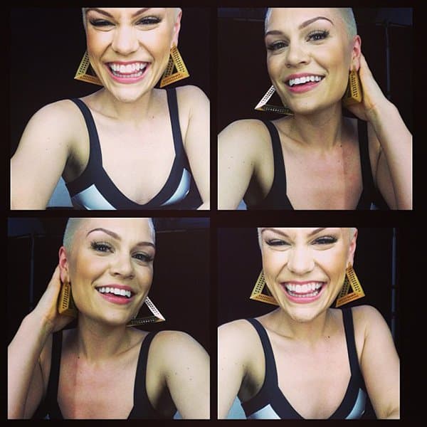 Jessie J After Her Show Post-show, Jessie J flaunts her charitable new look featuring Scott Wilson for Aqua's gold hoop earrings, celebrating her contribution to Comic Relief